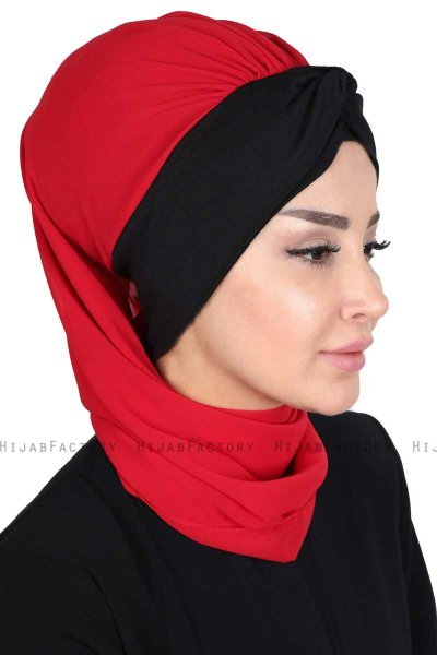 Gill - Röd & Svart Praktisk Hijab