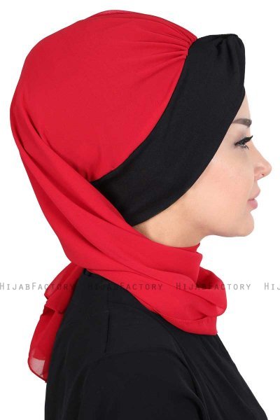 Gill - Röd & Svart Praktisk Hijab