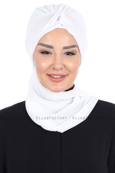 Gill - Vit & Vit Praktisk Hijab