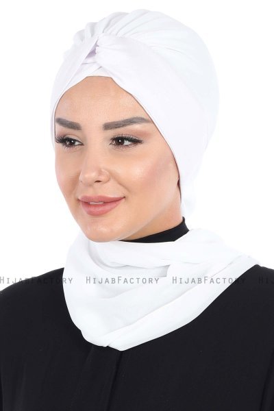 Gill - Vit & Vit Praktisk Hijab