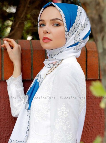 Dahab - Blå Mönstrad Hijab - Sal Evi
