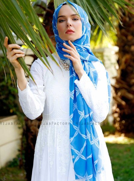 Habibah - Blå Mönstrad Hijab - Sal Evi