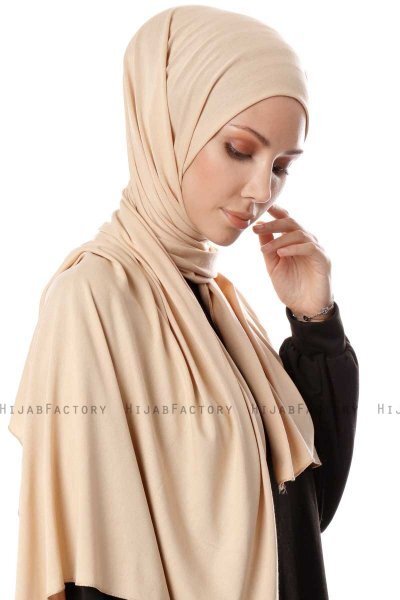 Hande - Beige Bomull Hijab - Gülsoy