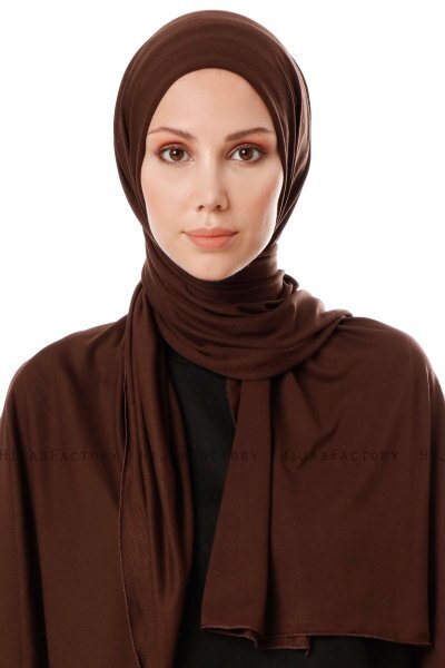 Hande - Mörkbrun Bomull Hijab - Gülsoy