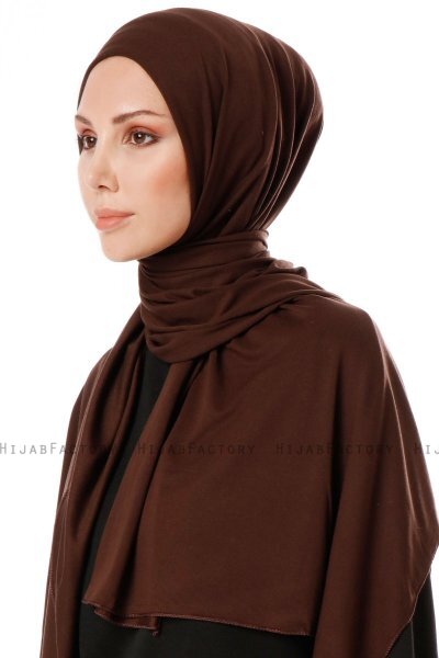 Hande - Mörkbrun Bomull Hijab - Gülsoy
