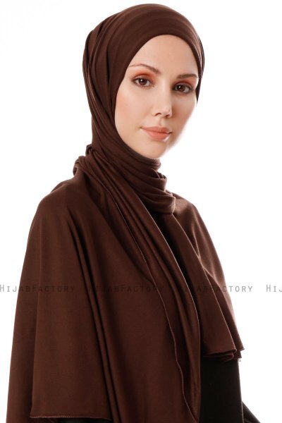 Hande - Mörkbrun Bomull Hijab - Gülsoy
