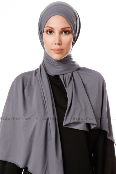 Hande - Mörkgrå Bomull Hijab - Gülsoy