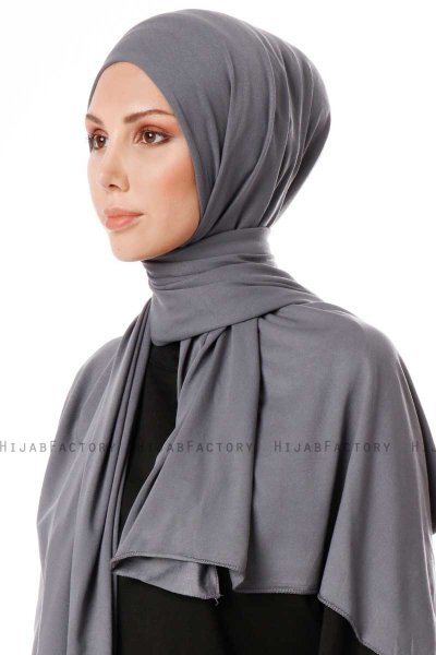 Hande - Mörkgrå Bomull Hijab - Gülsoy