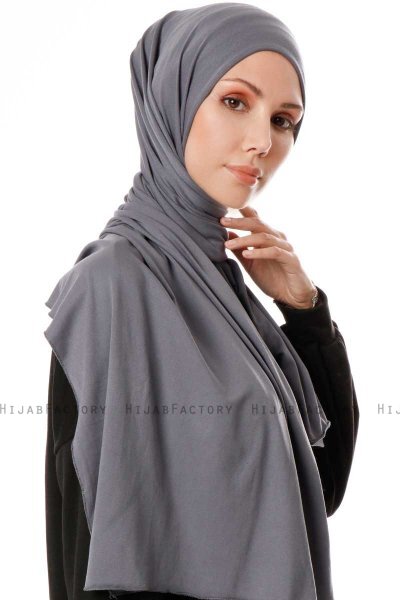 Hande - Mörkgrå Bomull Hijab - Gülsoy