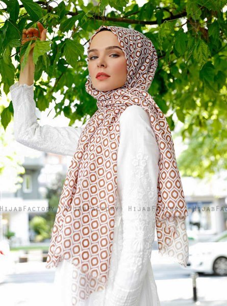 Isbah - Brun Mönstrad Hijab - Sal Evi