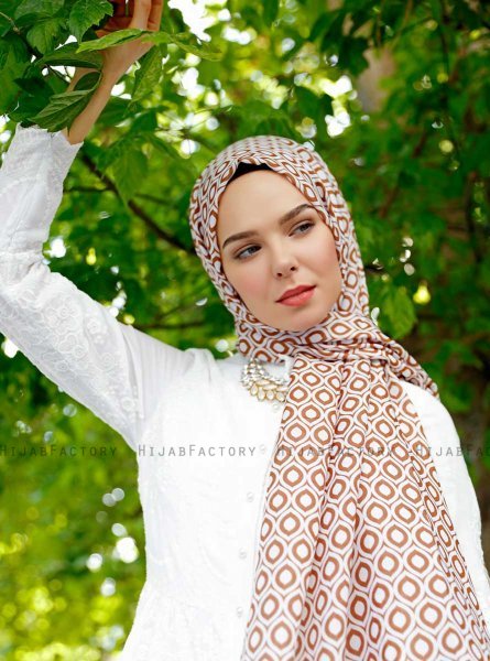 Isbah - Brun Mönstrad Hijab - Sal Evi