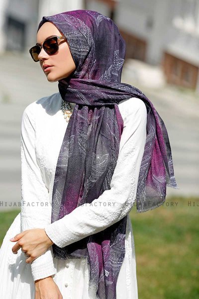 Isfa - Lila Mönstrad Hijab - Sal Evi