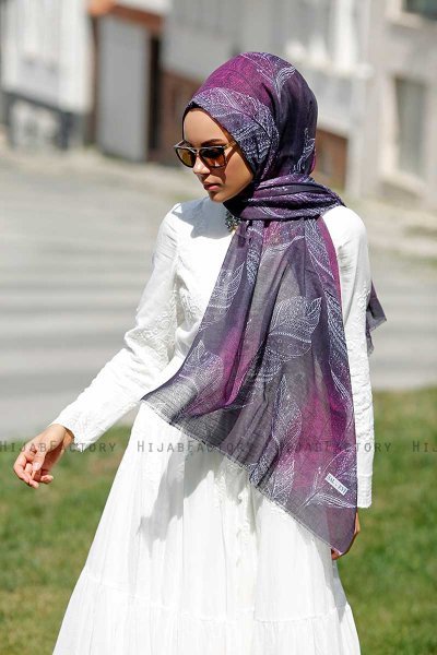 Isfa - Lila Mönstrad Hijab - Sal Evi