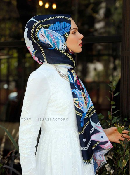 Jumana - Marinblå Mönstrad Hijab - Sal Evi