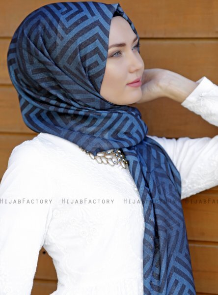 Dounia - Marinblå Mönstrad Hijab