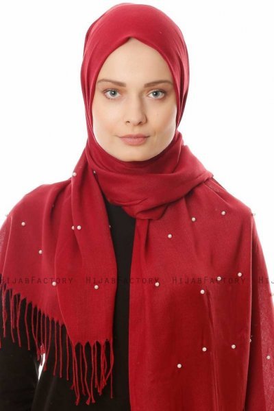 Kadri - Bordeaux Hijab Med Pärlor - Özsoy