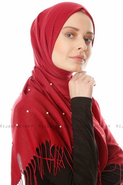 Kadri - Bordeaux Hijab Med Pärlor - Özsoy