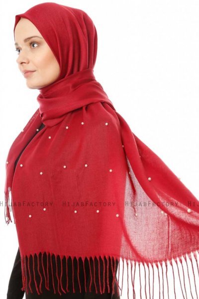 Kadri - Bordeaux Hijab Med Pärlor - Özsoy