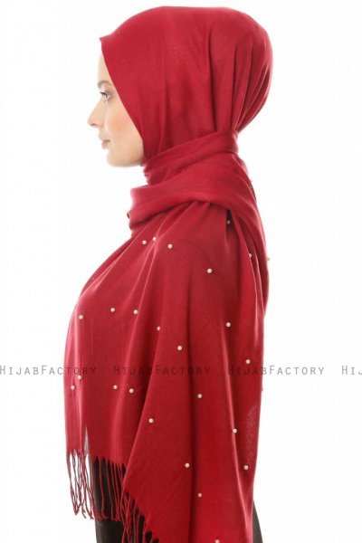 Kadri - Bordeaux Hijab Med Pärlor - Özsoy