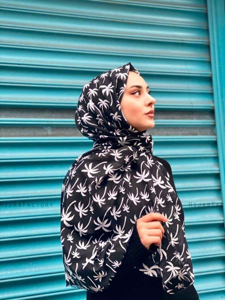 Kenza - Svart Mönstrad Bomull Hijab - Mirach