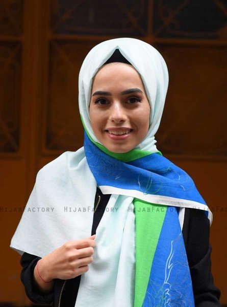 Khawla - Grön Mönstrad Bomull Hijab