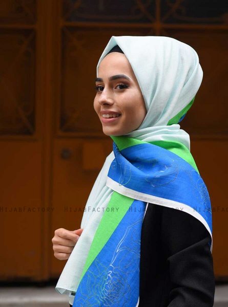 Khawla - Grön Mönstrad Bomull Hijab