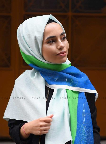 Khawla - Grön Mönstrad Bomull Hijab