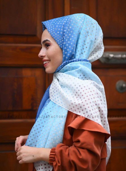 Khawla - Ljusblå Mönstrad Bomull Hijab