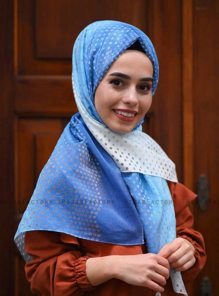 Khawla - Ljusblå Mönstrad Bomull Hijab