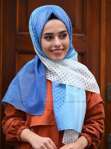 Khawla - Ljusblå Mönstrad Bomull Hijab