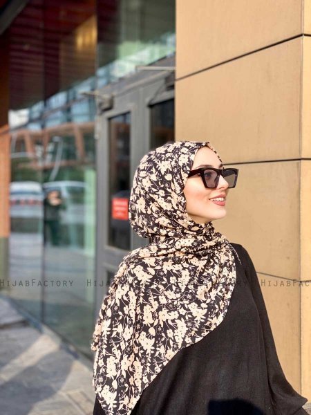 Lamia - Creme Mönstrad Crepe Hijab - Mirach
