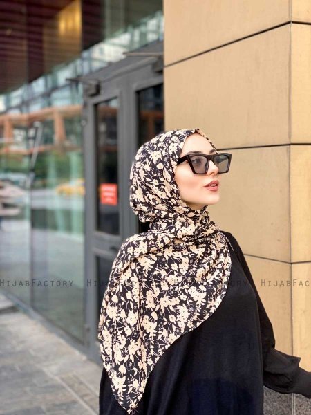 Lamia - Creme Mönstrad Crepe Hijab - Mirach