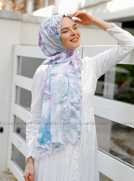 Ljusblå & Lila Mönstrad Hijab - Sal Evi