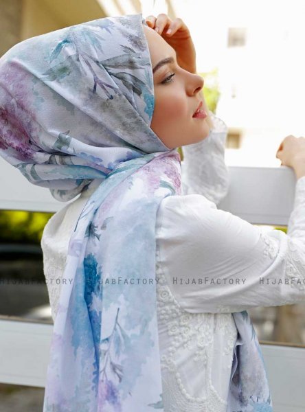 Ljusblå & Lila Mönstrad Hijab - Sal Evi