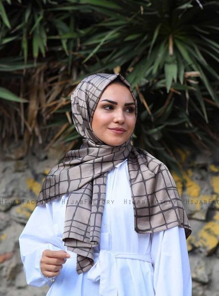 Mahmuna - Taupe Mönstrad Satin Hijab