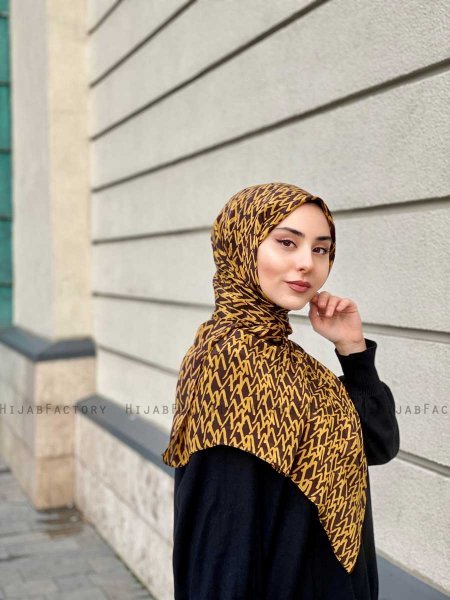 Majda - Senapsgul Mönstrad Crepe Hijab - Mirach