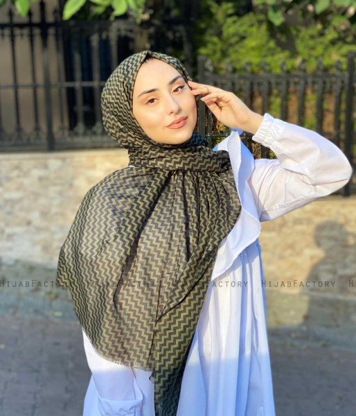 Malala - Khaki Mönstrad Bomull Hijab