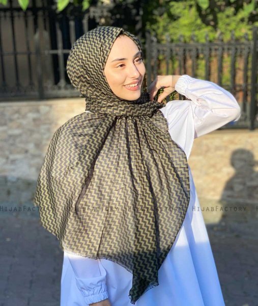 Malala - Khaki Mönstrad Bomull Hijab