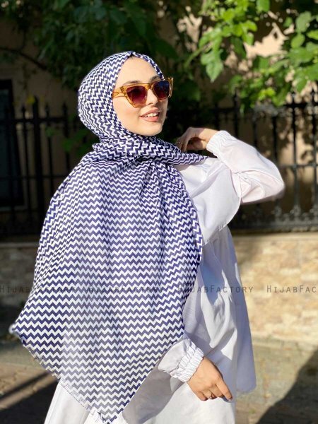 Malala - Marinblå Mönstrad Bomull Hijab