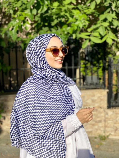 Malala - Marinblå Mönstrad Bomull Hijab