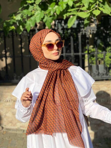 Malala - Tegelröd Mönstrad Bomull Hijab