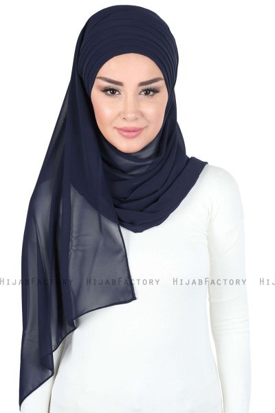 Malin - Marinblå Praktisk Chiffon Hijab
