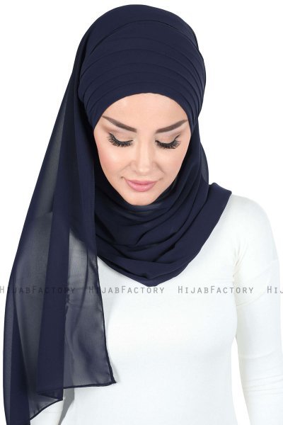 Malin - Marinblå Praktisk Chiffon Hijab