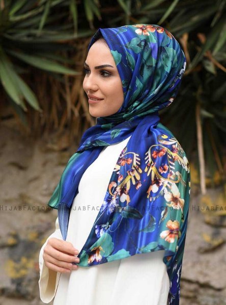 Marwa - Blå Mönstrad Crepe Hijab