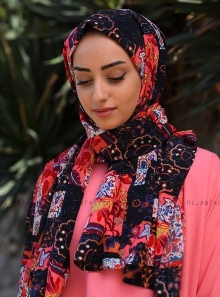 Marwa - Rosa Mönstrad Crepe Hijab