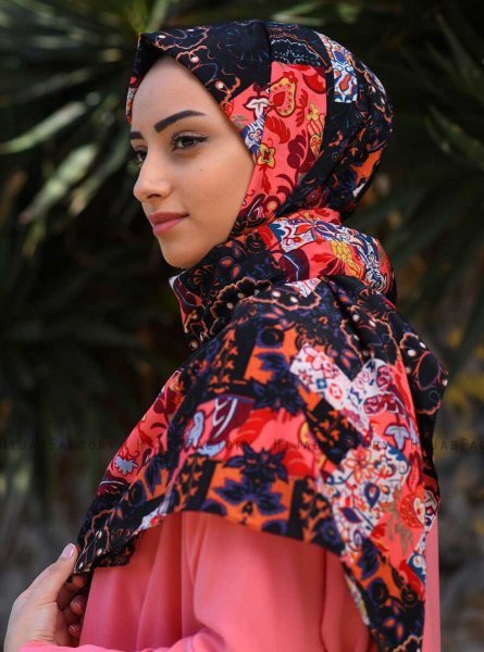 Marwa - Rosa Mönstrad Crepe Hijab