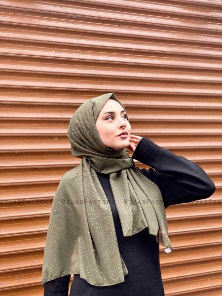 Maryna - Khaki Mönstrad Chiffon Hijab - Mirach