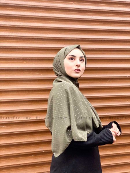 Maryna - Khaki Mönstrad Chiffon Hijab - Mirach