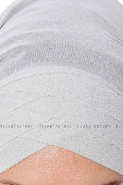 Mehtap - Ljusgrå Praktisk One Piece Chiffon Hijab