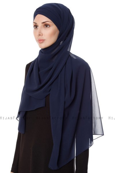 Mehtap - Marinblå Praktisk One Piece Chiffon Hijab